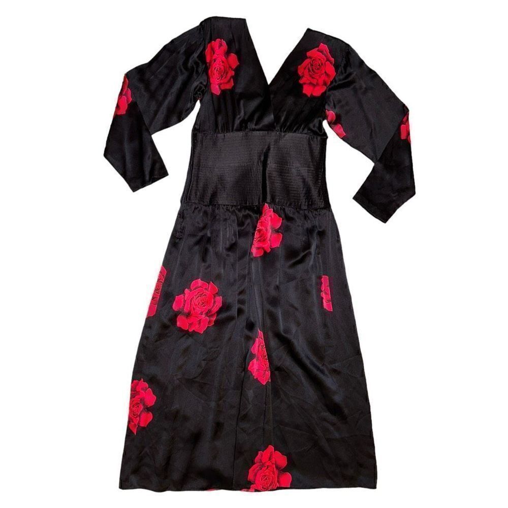 Vintage 1980s Lillie Rubin Black & Red Silk Midi Dress Size 6